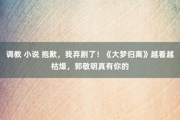 调教 小说 抱歉，我弃剧了！《大梦归离》越看越枯燥，郭敬明真有你的