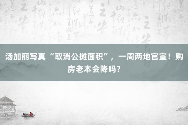 汤加丽写真 “取消公摊面积”，一周两地官宣！购房老本会降吗？