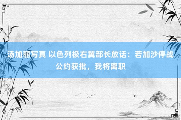 汤加丽写真 以色列极右翼部长放话:若加沙停战公约获批,我将离职